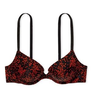 NWT Victoria's Secret Sexy Tee Push-Up Bra - 34C - Black with Red Hearts!